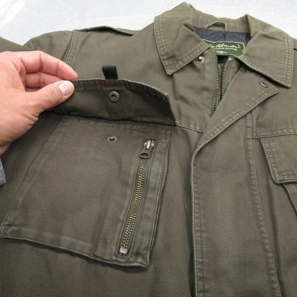 Eddie Bauer Field Jacket Mens Small Green Canvas Quilted Removable Utility Panel - Picture 7 of 16